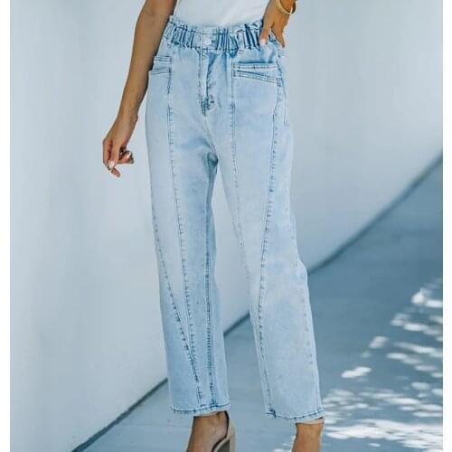 Women Jeans Fashion High Waist Casual Elastic Waist Denim Baggy Streetwear Wide Leg Pants