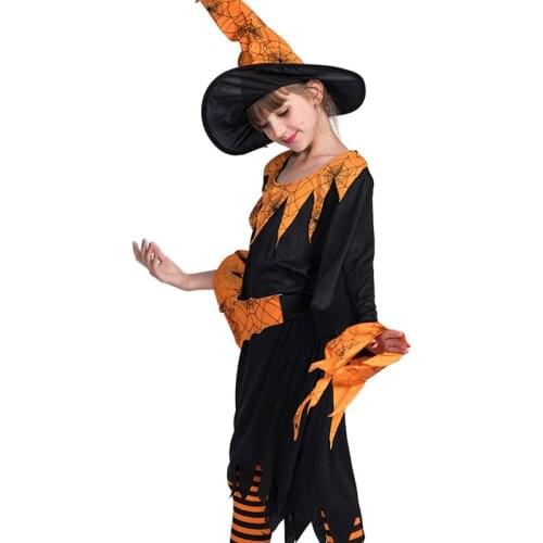 Girls Halloween Witch Skirt Suit Pumpkin Cosplay Scary Costumes Kid Carnival Horror with Hat Striped Pants Tall Cute Hat 2021