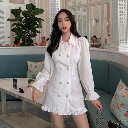 2021 New Arrival Long Sleeve Shirt Korean Short Skater Collar Sexy Black Dress Women Dresses Female Vintage Tunic Party Clothes