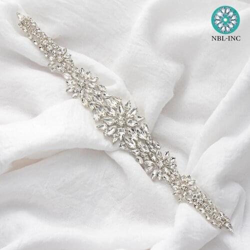 1pc )Wedding dress silver crystal rhinestone applique iron on for wedding dresses belt sash DIY iron on WDD0756