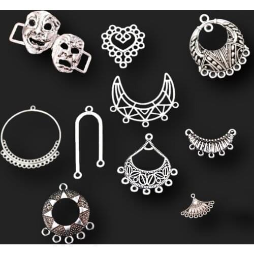 10pcs Mix Silver-Plated Multi-Hole Connector Pendants DIY Charms Hip Hop Earrings Necklace Jewelry Crafts Making A2347