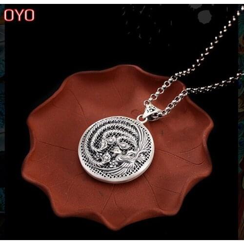 100% S999 Pure Silver Hollow Weaving Phoenix Korean Style Sterling Silver Thai Silver Antique Style Lady Pendant