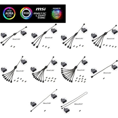 12V 4Pin AURA RGB Extension Adapter Cable Motherboard to RGB Connector Splitter Hub Cord for PC LED Light Strip