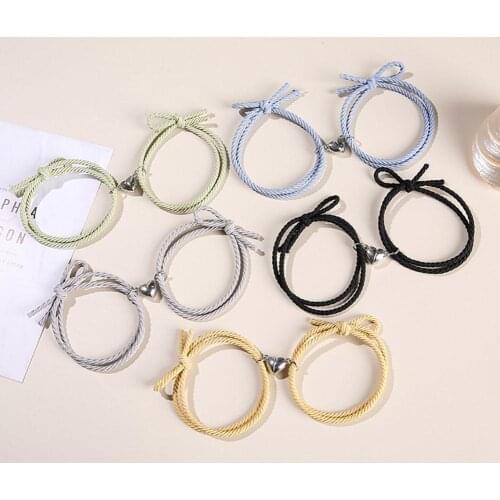 2Pcs/set Adjustable Lucky Rope Braided Heart Bracelet Couple Magnetic Distance Bracelet Lovers Friendship Bracelet