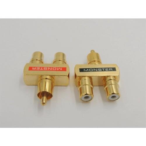 2Pcs Copper RCA Audio Y Splitter Plug Adapter 1 Male to 2 Female Gold Plated Connector RCA 3 Way Connector