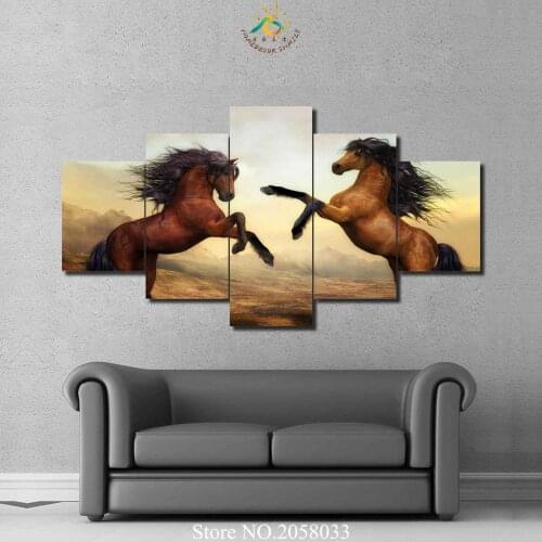 3-4-5 Pieces Two Dancing Horses Modern Wall Art Painting Home Decor Wall Picture on Canvas Prints Painting Modern Wall Art Artw