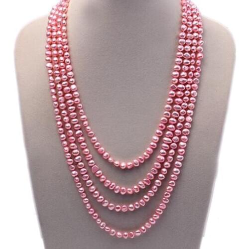 4 Rows Women Jewelry 6x7mm 9mm pink baroque freshwater pearl necklace AAA natural pearl top quality gift