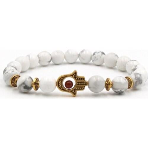 8mm xgs2 hand eye Reiki Chakra Bracelet white Howlite Buddha Yoga stone bead essential oils diffuser Bangles Jewelry