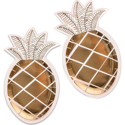 8pcs Paper Plates Rose Gold Pineapple Plates Disposable Tableware Birthday Party Pineapple Flamingo Themed Party Supplies