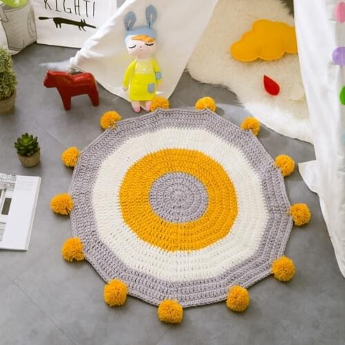 80X80CM Round Ottoman Nordic Hand Woven Ball Floor Mat Blanket Bay Window Mat Knitted Woolen Mat