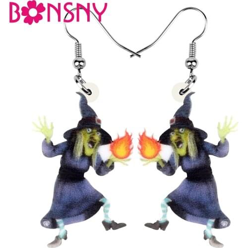 Bonsny Acrylic Halloween Magic Witch Earrings Aesthetic Print Dangle Drop Jewellery For Women Teens Kids Classic Festival Gift