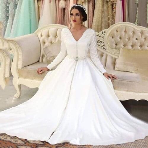 Bbonlinedress Moroccan Caftan Evening Dresses Satin A Line Sleeves White Elegant Long Evening Dress For Wedding Marocain Kaftan
