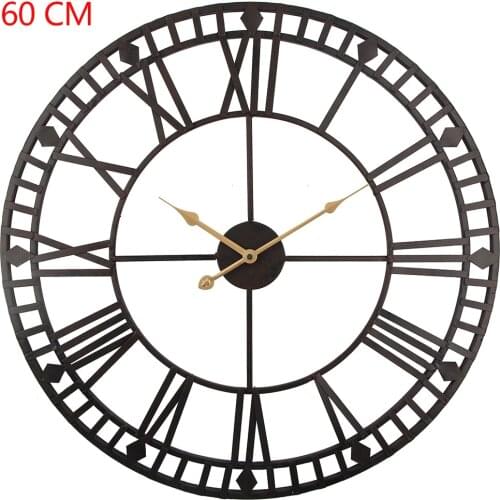 60cm Metal Roman Numerals Big Wall Clock Home Decor Modern Loft Cafe Iron Pendant Silent Retro Vintage Wall Clocks In Wall Watch