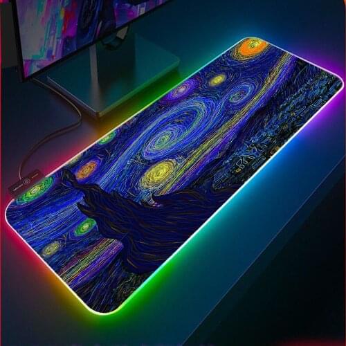 Abstract Tree Landscape Art Oil Painting RGB Large Mouse Pad Game Accessories LED with USB Color Backlight XXL Gaming Mouse Pad