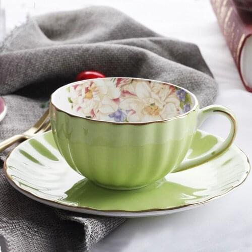 British Phnom Penh Bone China Coffee Cup And Saucer With Spoon Blue Yellow Green Pink Tea Set Wedding Gift Party Drinkware