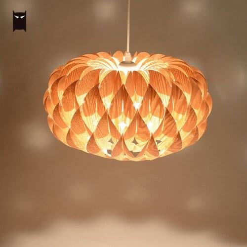 Wood Flower Pendant Light Fixture Modern Nordic Scandinavian Art Deco Hanging Ceiling Lamp Lustre Luminaire Designer Foyer Room