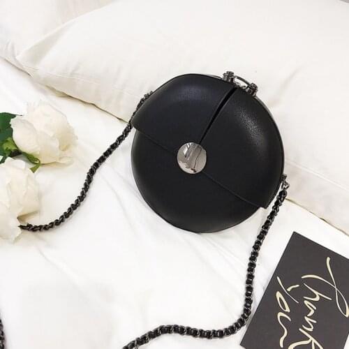 Personality Small Round Black Shoulder Bag Women Fashion Patchwork Chains Crossbody Mini Bag Phone Coin Messenger Bag Girl Purse