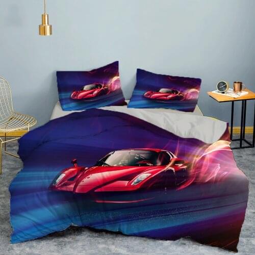 ZEIMON 2/3Pcs Cartoon 3D Bedding Set Racing Car Duvet Cover with Pillowcase Kids Quilt Cover Home Textiles King Bedroom Decor
