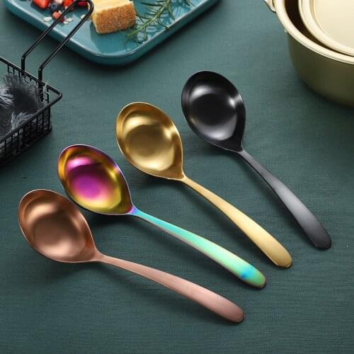 Colorful stainless steel big spoons for cooking serving, chinese soup spoon, dining spoon, kitchen ladles, long dinner spoon
