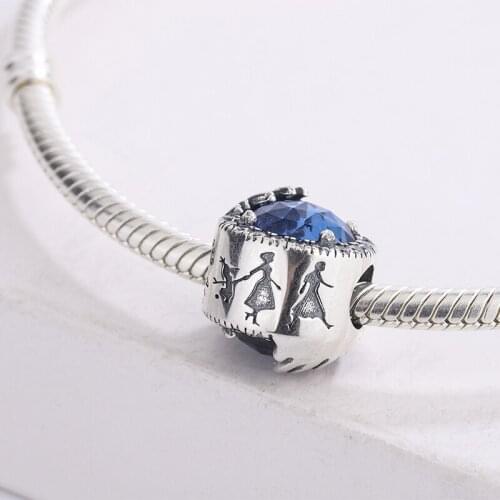 925 Sterling Silver Ice Craved Princess Snowflake Blue Zircon Pendant Charms Bracelet DIY Jewelry Making For Original Pandora