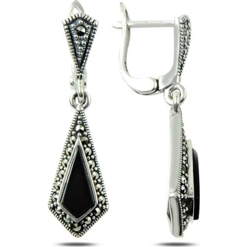 KUTAYDAN Marcasite & Natural Stone Earrings 925 Sterling Silver