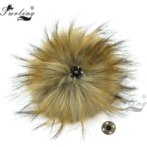 Furling 1PC Fluffy 15CM Faux Raccoon Fur Pompoms Ball with Press Button Hat Accessories Press Stud Ball for Beanie Caps