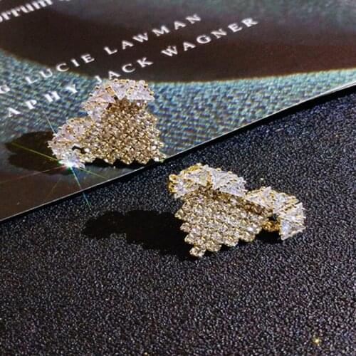 Trendy Heart Love Womens Earrings Luxurious Geometric Full Rhinestone Crystal Earrings Korean 2021 Anti-Allergy Fashion Jewelry