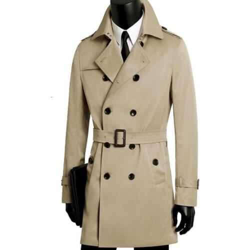 Mens coat spring and autumn plus size casual clothing mens double breasted long black trench coat men man slim outerwear khaki