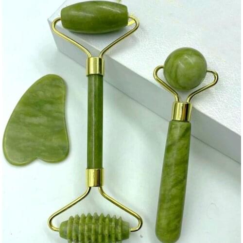 Natural Jade Roller Massage Gua Sha Board Massager Face Lifting Tool Gouache Scraper Massage Kit