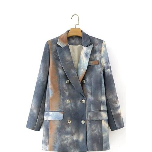2021 New Spring and Summer Womens Long Jacket Retro Tie-dye Long-sleeved Ladies Suit High-quality Double-row Coat