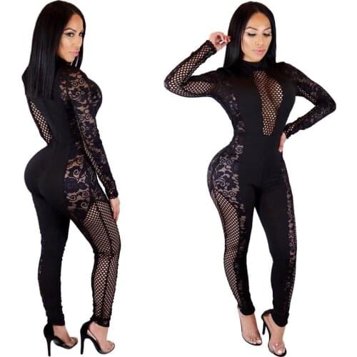 New Fashion Perspective hollowed-out jumpsuit womens Pants Casual Slim Ladies Sexy sporswear Bodycon Yoga suits