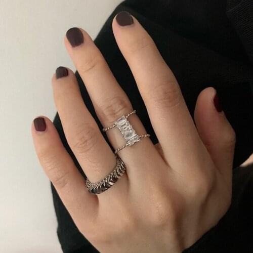 Origin Summer Hiphop Shining Cubic Zircon Ring for Women Girls Long Tassel Metallic Round Beaded Chain Index Finger Ring Jewelry