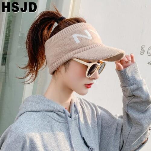 Autumn Women Empty Top Knitted Ponytail Beanies Warm Casual Female Messy Bun Beanie Visor Cap Women Winter Elastic Caps Skullies