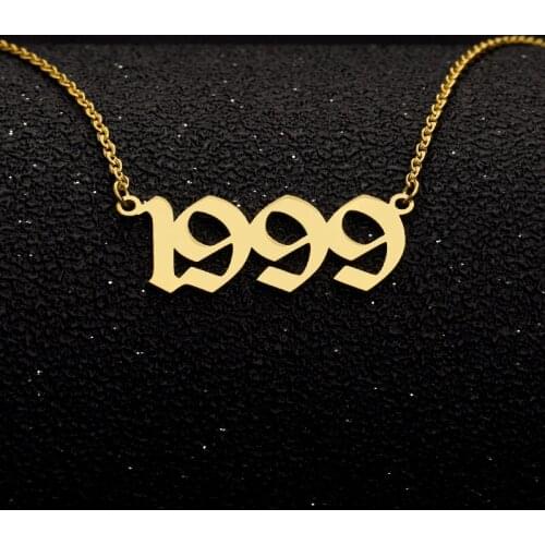 Number Necklace Custom Any Number Necklace Old English Number Necklaces Fashion Necklace English Number Year Necklaces