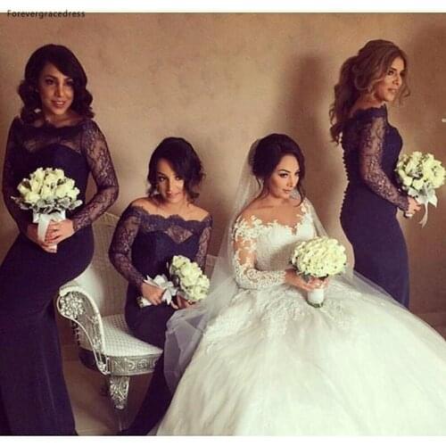 Mermaid Long Sleeves Bridesmaid Dress Formal Maid of Honor Gown Plus Size Custom Made