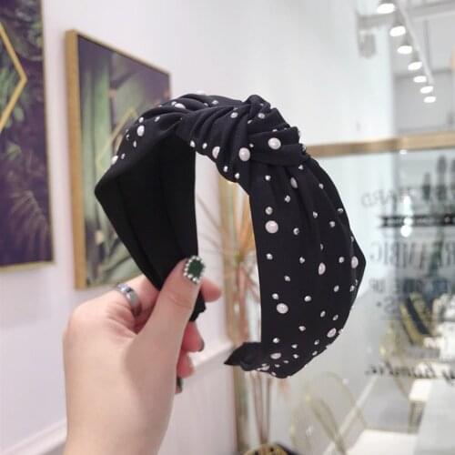 New Fashion Women Headband Pearls Hairband Shining Rhinestone Hair Band Center Knot Headwear Hair Accessories Wholesale