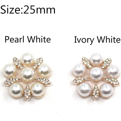 10pcs/set Two Colour 25mm Flower Rhinestones Buttons Pearl button wedding decoration Diy Alloy Diamond Crystal Bow Accessories