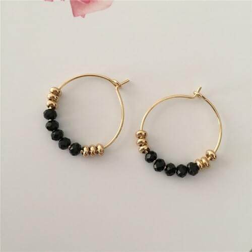 Trendy Gold Color Plating Colorful Bead Through Hoop Earrings For Women Girl Dainty Gift For Mother Daily