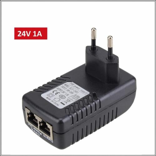 CCTV DC24V 1A 24 Watt Wall Plug Poe Injector Ethernet Adapter IP Camera PoE Phone Power Supply US EU UK AU Plug