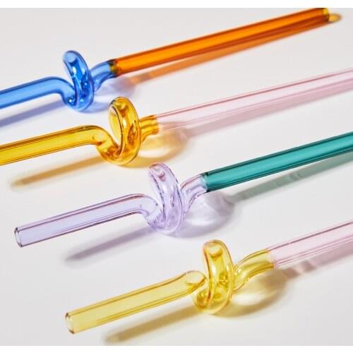 Nordic Color Personality Curve Glass Straw Straight Scoop Handle Drinking Utensil Coffee Drink Stirring Bar Reusable
