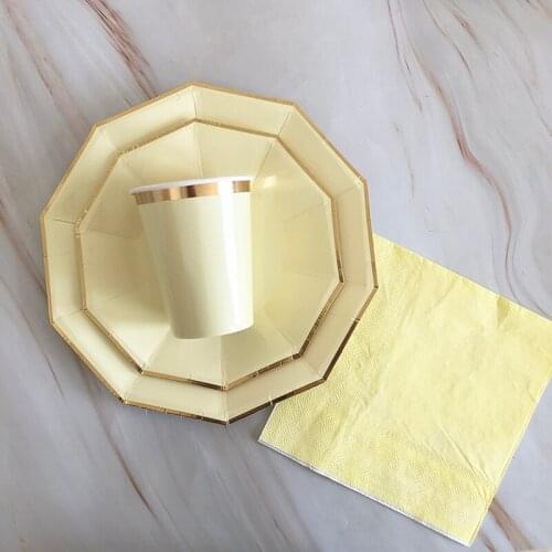 The decagonal Cutlery Set Includes A 9-Inch And 7-Inch Plate, Napkin, Paper Cup, And Disposable Party Celebration Items