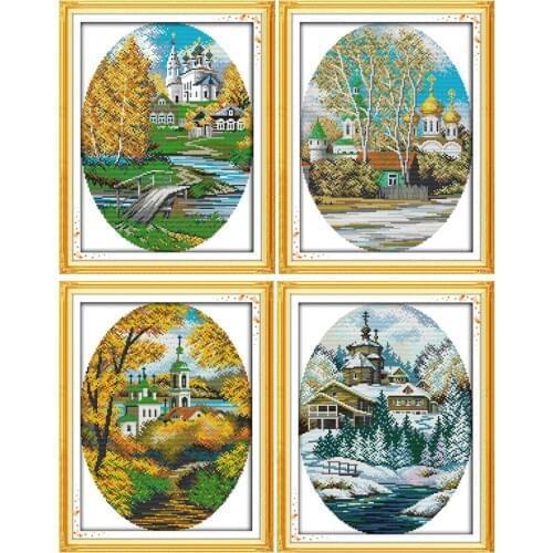 Everlasting Love Four Seasons In Coast Chinese Cross Stitch Kits Ecological Cotton Stamped Printed DIY New Christmas Decorations