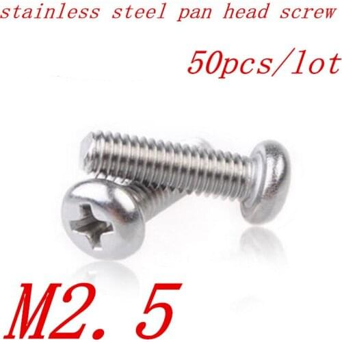50pcs M2.5*4/5/6/8/10/12/16/20 2.5mm DIN7985 A2 Stainless Steel Round pan head machine screw