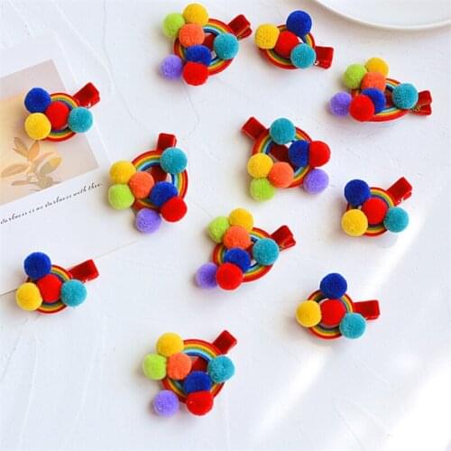 10pcs/Lot Cute Little Girls Multi Colorful Pom Pom Hair Clip Kids Cartoon Plush Mouse Head Hairpins Barrettes Hair Accessories