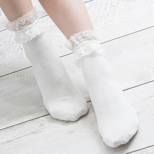 Women Harajuku Sweet Retro Lace Short Socks Lolita Frilly Ruffle Cotton Princess Socks Girls Soft Comfortable Solid Ankle Socks