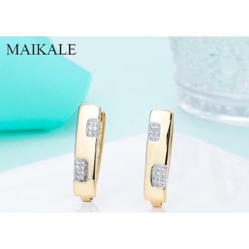 MAIKALE New Classic Square Lattice Micro Inlay Cubic Zirconia Gold Stud Earrings for Women Jewelry Brincos Simple Best Gift