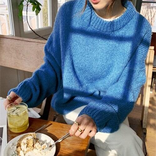 2021 Autumn Winter Loose Pullover Basic Warm Sweater for Women Knitted Korean V Neck Fashion Sweater Women Pullover Candy Color