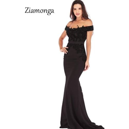 Ziamonga Sexy Strapless Off Shoulder Mermaid Dress Long Floral Lace Bodycon Dresses Black Pink Red Elegant Floor Length Dresses