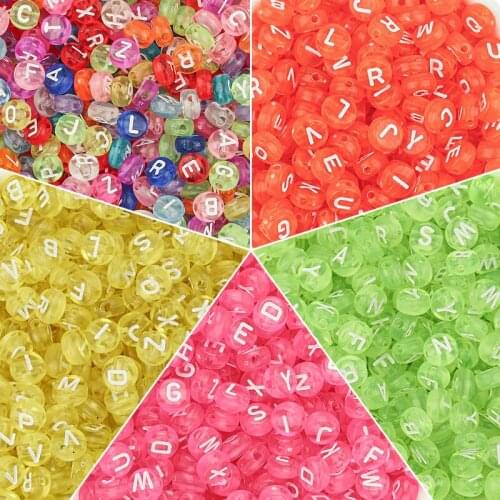 100PCS Acrylic Color English Letter Bead Transparent Candy Flat Round Alphabet Beads For Jewelry Making DIY Handmade Material