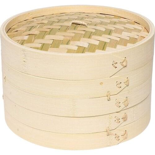 2-Tier With Cover 10 Inch Bamboo Steamer Basket For Dim Sum, Buns, And Dumplings